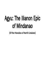 Agyu : The Ilianon Epic of Mindanao .